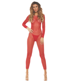 Bodystocking rouge ouvert à l'entrejambe - REN7108-RED